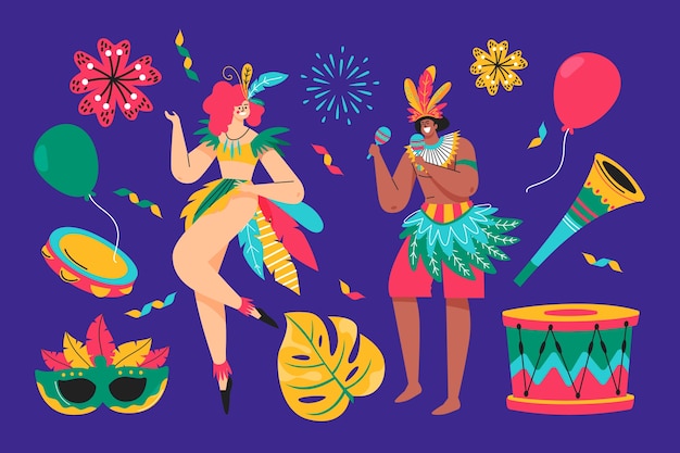 Vector gratuito colección de elementos planos para celebración de carnaval