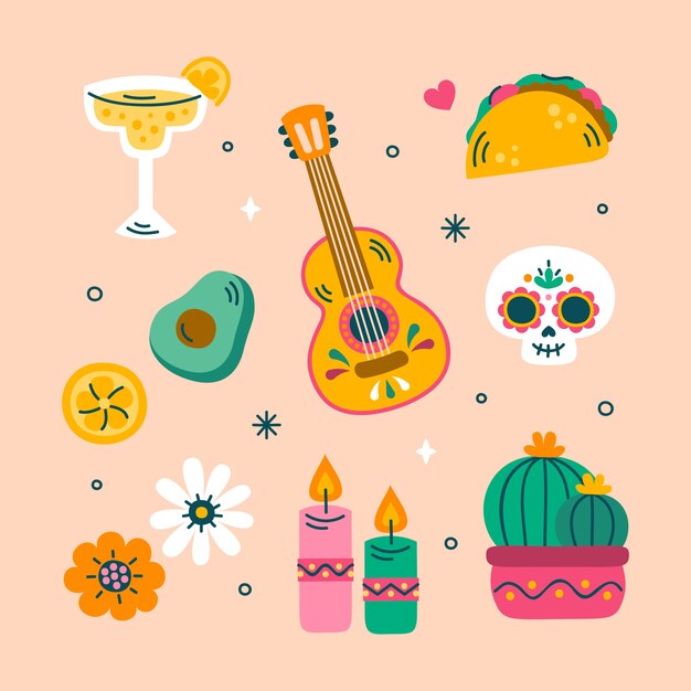 Colección de elementos planos para la celebración del cinco de mayo