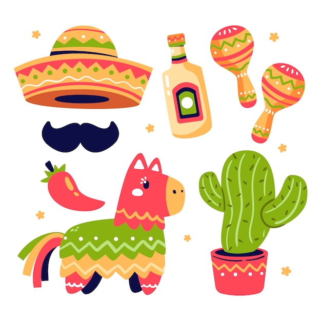 Vector gratuito colección de elementos planos para la celebración del cinco de mayo