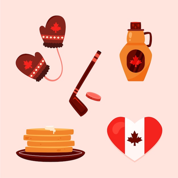 Colección de elementos planos para la celebración del día de canadá