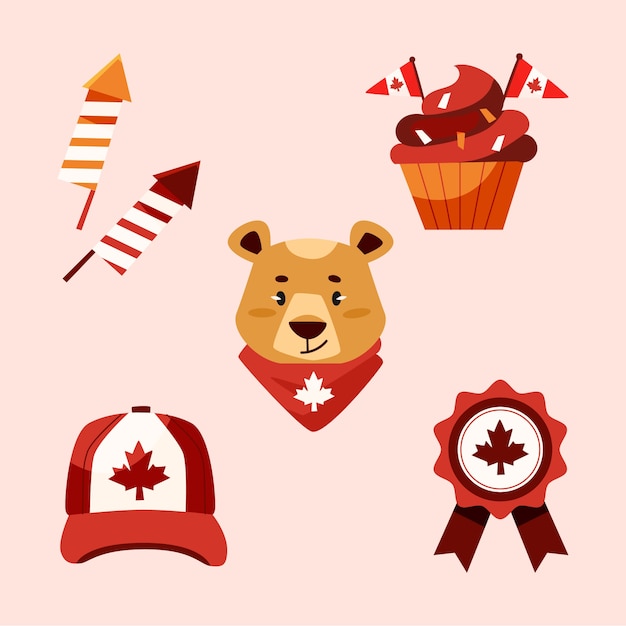 Vector gratuito colección de elementos planos para la celebración del día de canadá