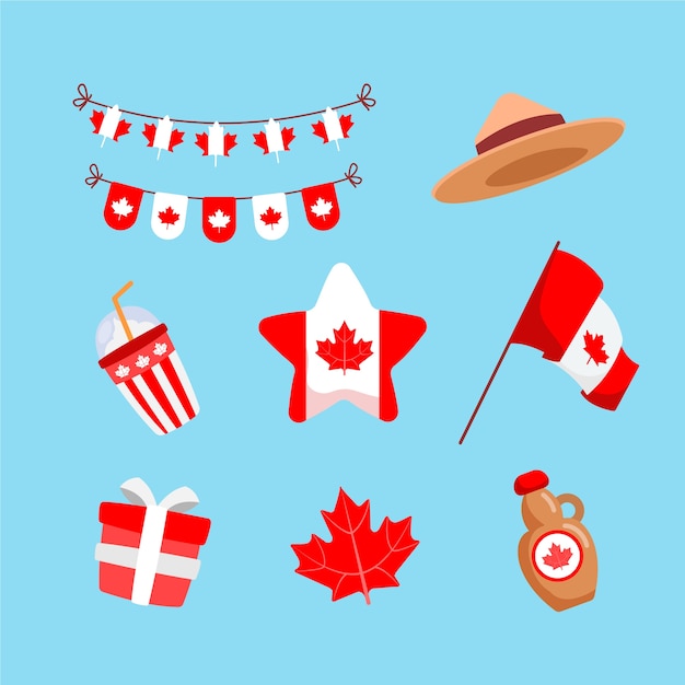 Vector gratuito colección de elementos planos para la celebración del día de canadá