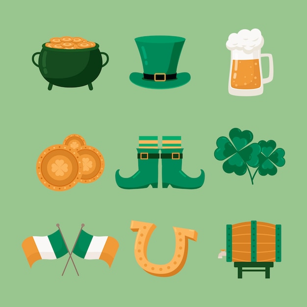 Colección de elementos planos para la celebración del día de san patricio