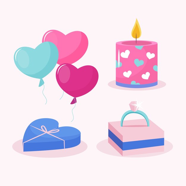 Vector gratuito colección de elementos planos para la celebración del día de san valentín