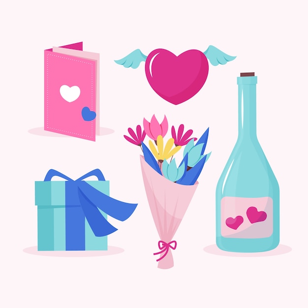 Colección de elementos planos para la celebración del día de san valentín