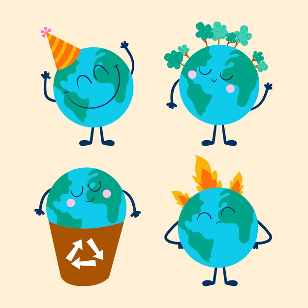 Colección de elementos planos para la celebración del día de la tierra