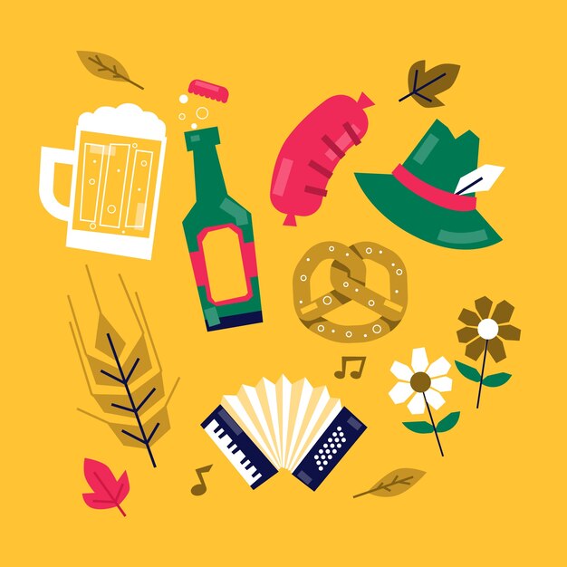 Colección de elementos planos para la celebración del festival de la cerveza oktoberfest