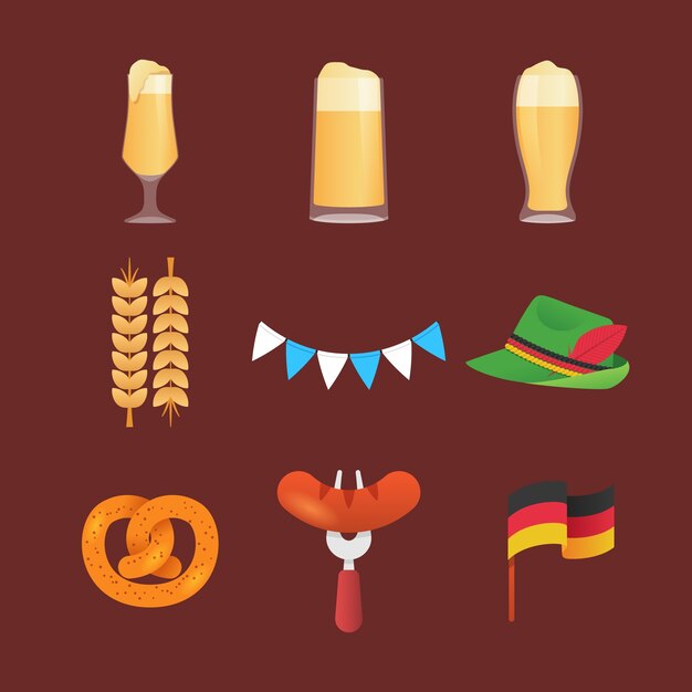 Colección de elementos planos para la celebración del festival de la cerveza Oktoberfest