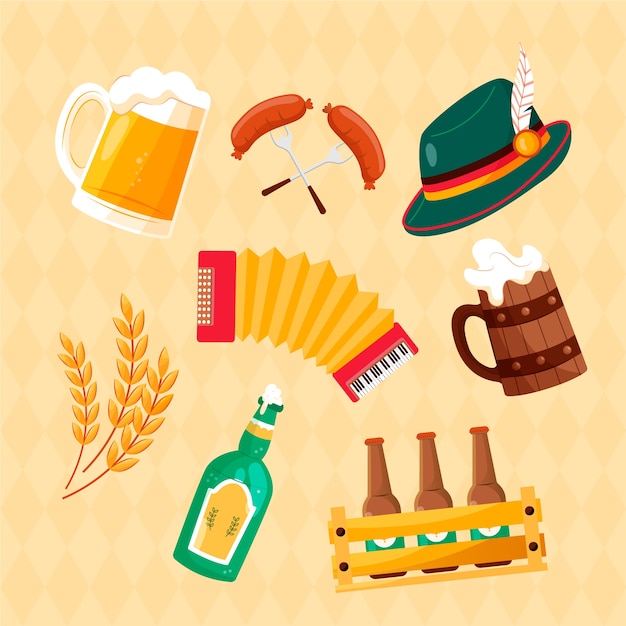 Vector gratuito colección de elementos planos para la celebración del festival de la cerveza oktoberfest