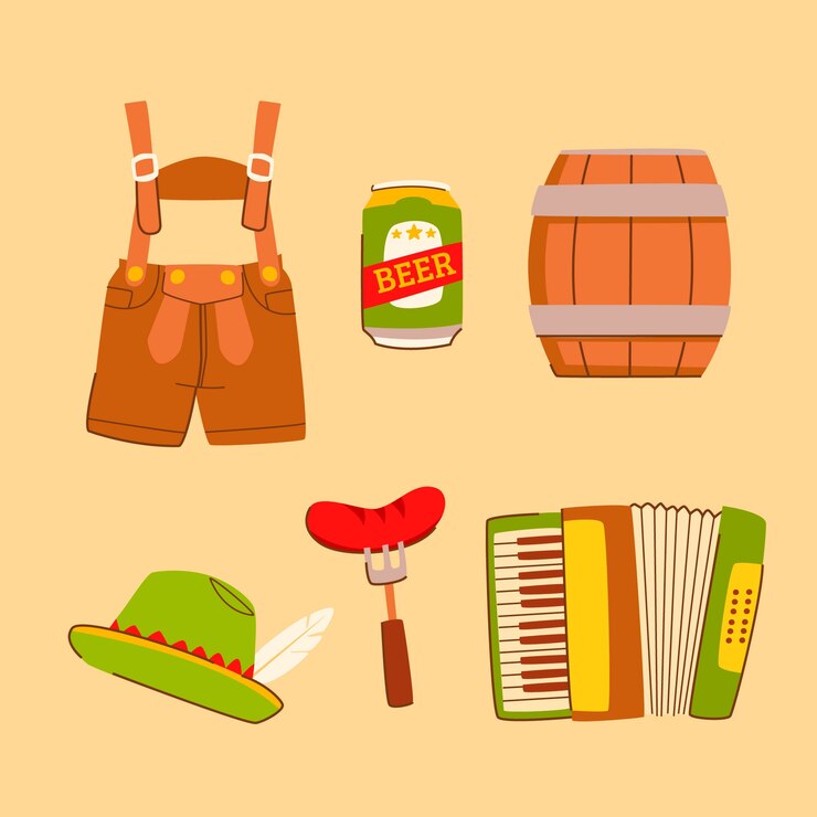 Vector gratuito colección de elementos planos para la celebración del festival de la cerveza oktoberfest
