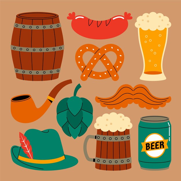 Colección de elementos planos para la celebración del festival de la cerveza oktoberfest