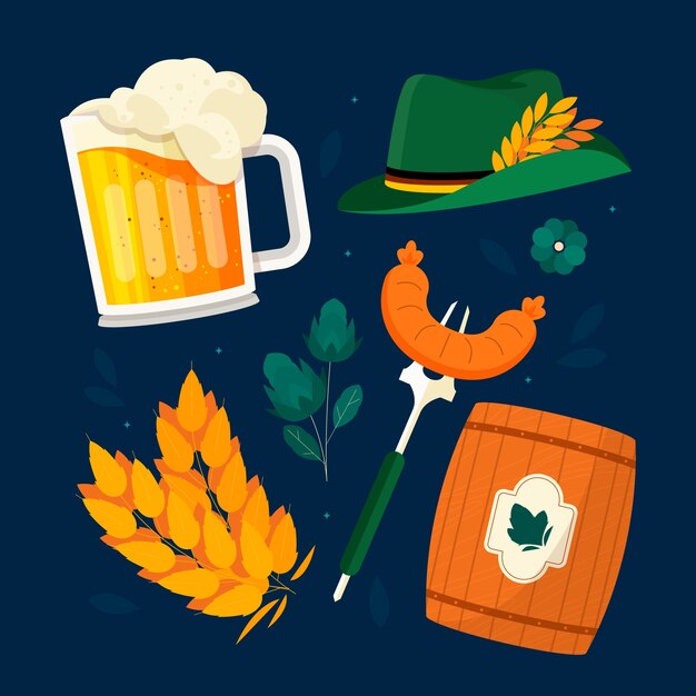 Colección de elementos planos para la celebración del festival de la cerveza oktoberfest