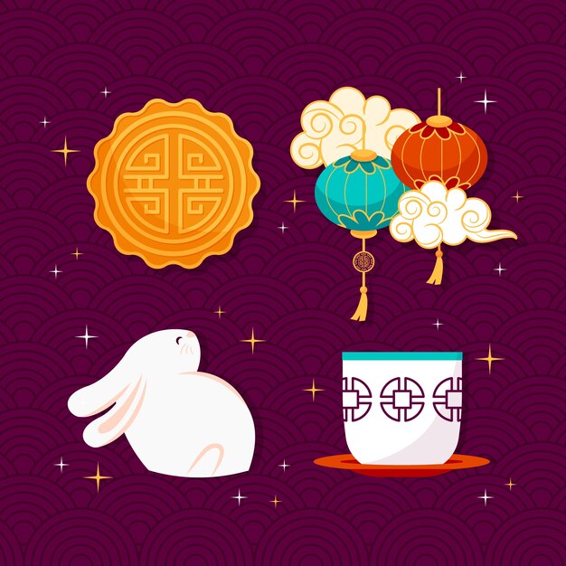 Colección de elementos planos para la celebración del festival del medio otoño