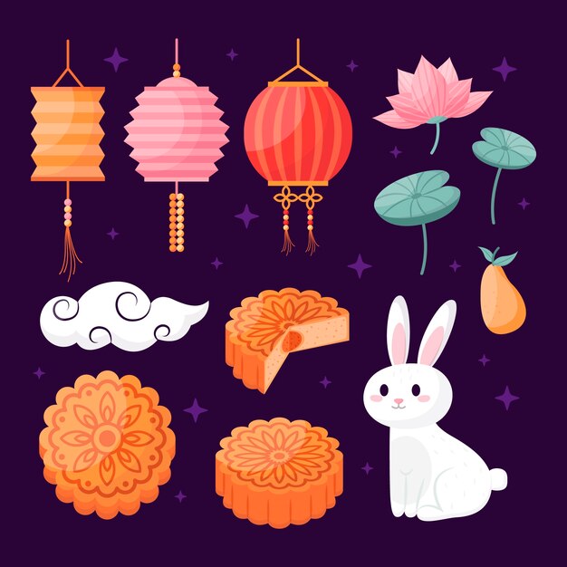 Colección de elementos planos para la celebración del festival del medio otoño