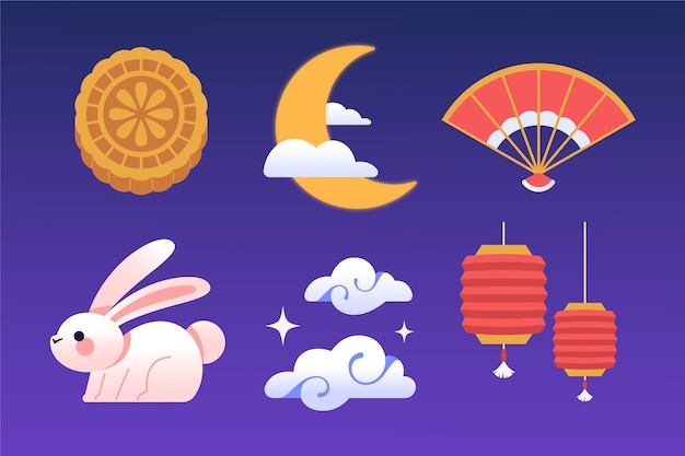 Colección de elementos planos para la celebración del festival del medio otoño