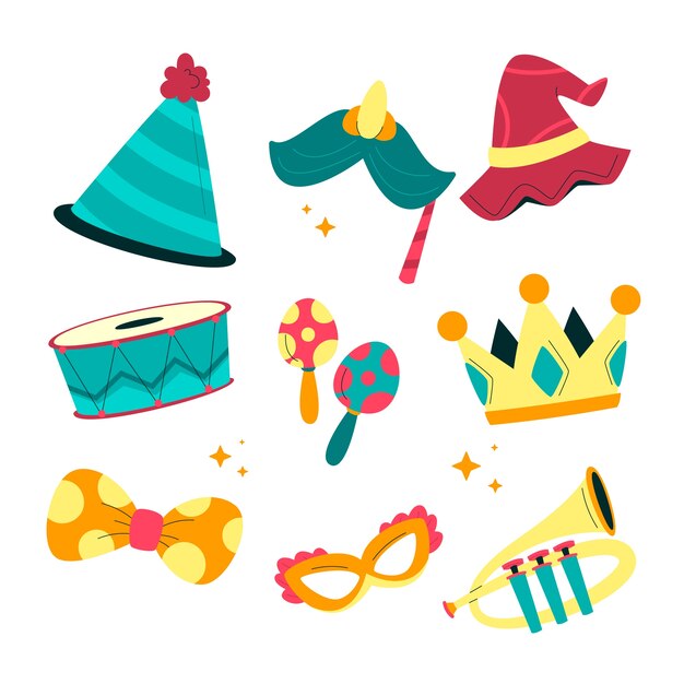Colección de elementos planos para la celebración de la festividad de purim