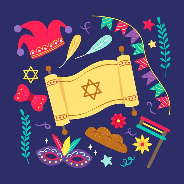 Colección de elementos planos para la celebración de la festividad de purim