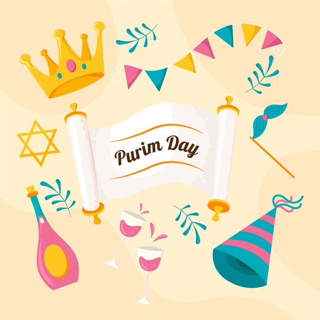 Colección de elementos planos para la celebración de la festividad de purim