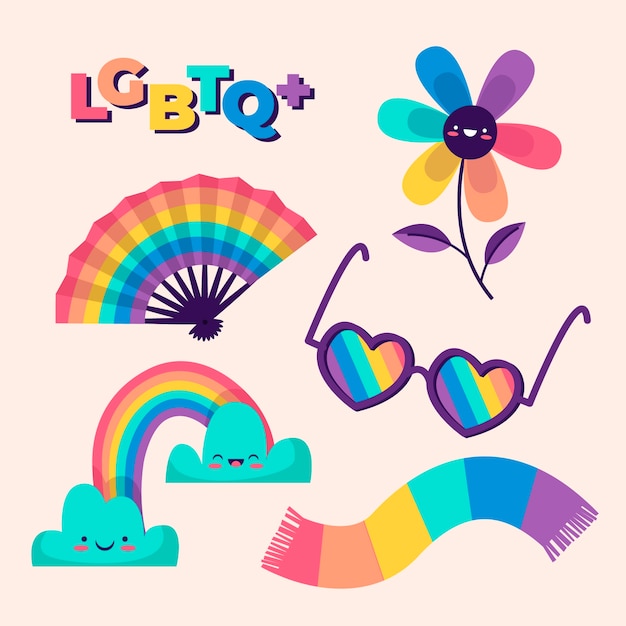 Vector gratuito colección de elementos planos para la celebración del mes del orgullo