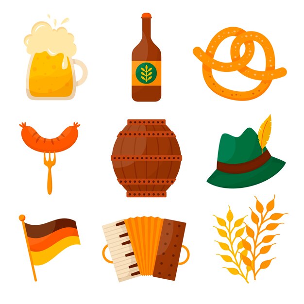 Vector gratuito colección de elementos planos para la celebración del oktoberfest