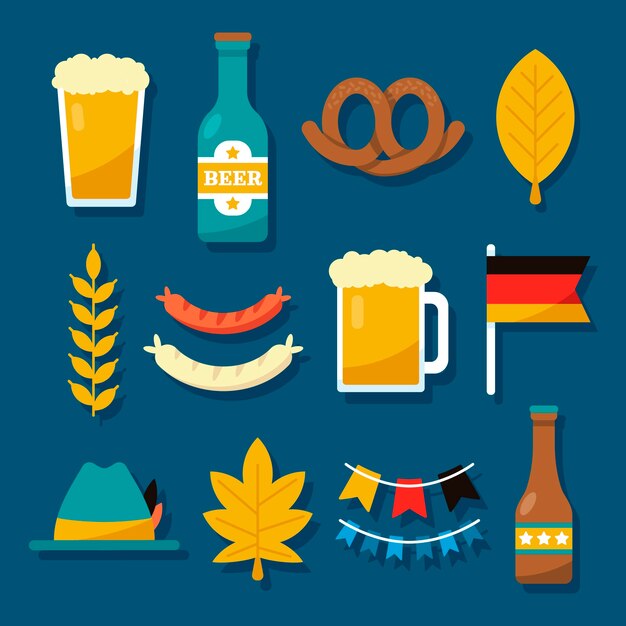 Colección de elementos planos para la celebración del oktoberfest