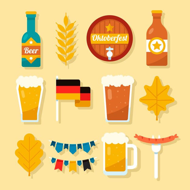Colección de elementos planos para la celebración del oktoberfest
