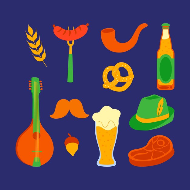 Colección de elementos planos para la celebración del oktoberfest