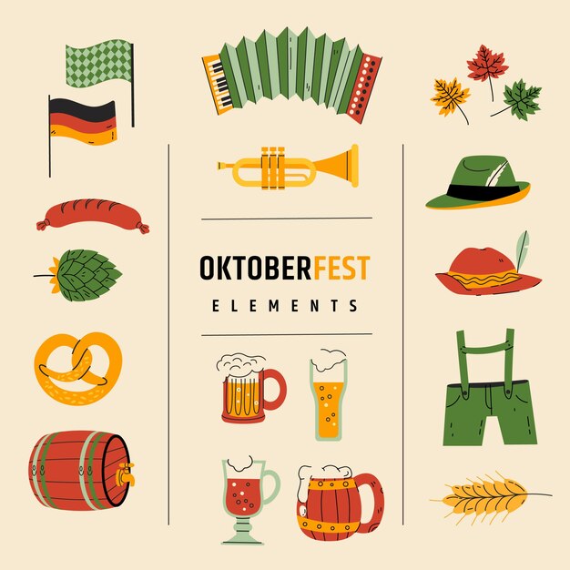 Colección de elementos planos para la celebración del oktoberfest