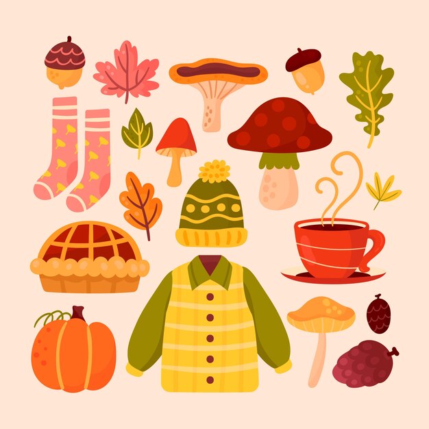 Colección de elementos planos de celebración de otoño