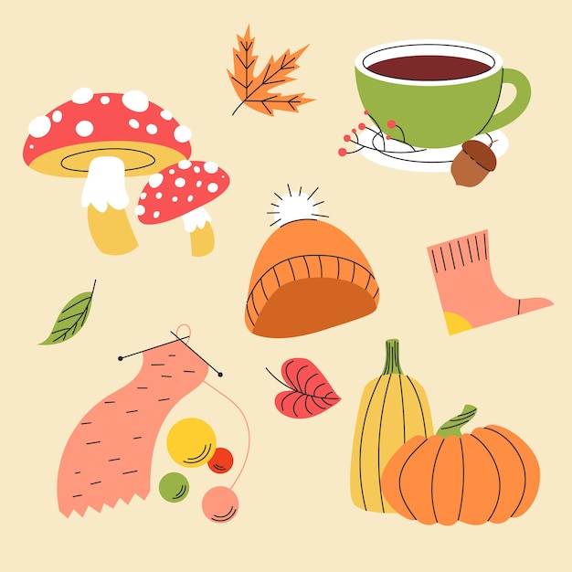 Colección de elementos planos de celebración de otoño