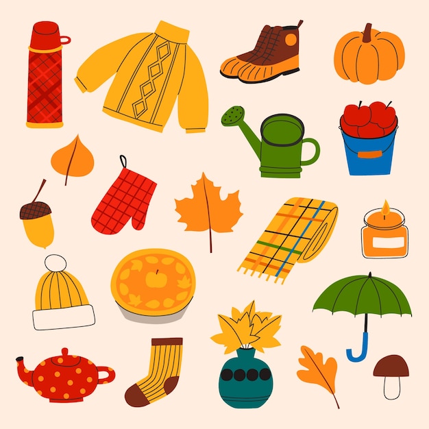 Colección de elementos planos de celebración de otoño