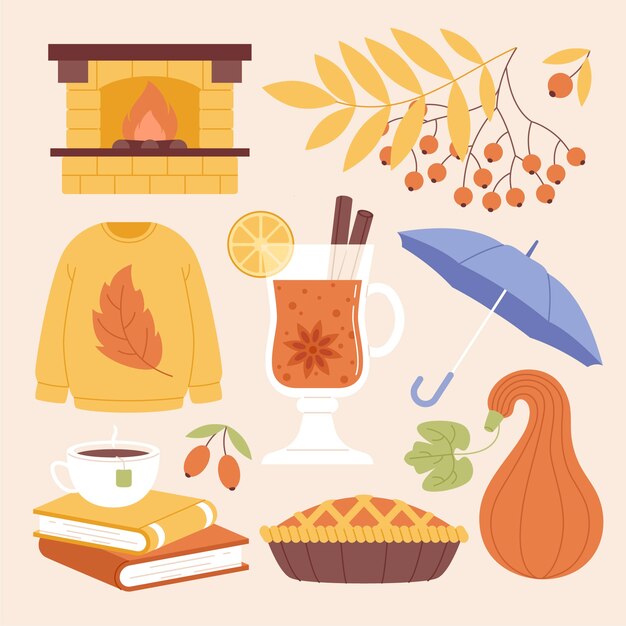 Colección de elementos planos de celebración de otoño