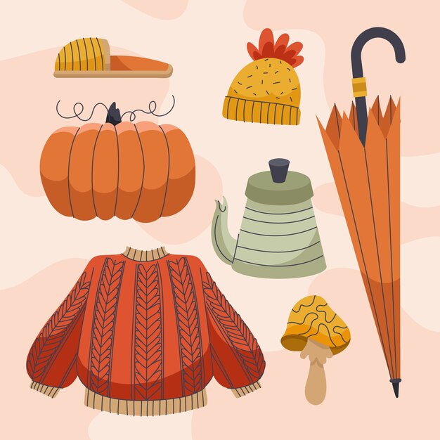 Colección de elementos planos para celebración de otoño