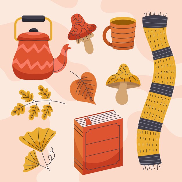 Colección de elementos planos para celebración de otoño