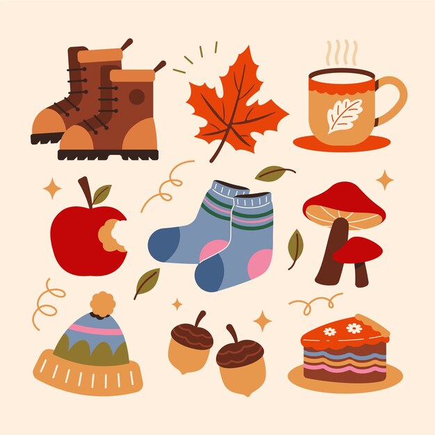 Colección de elementos planos para celebración de otoño