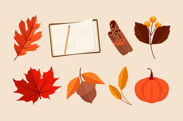 Colección de elementos planos para celebración de otoño