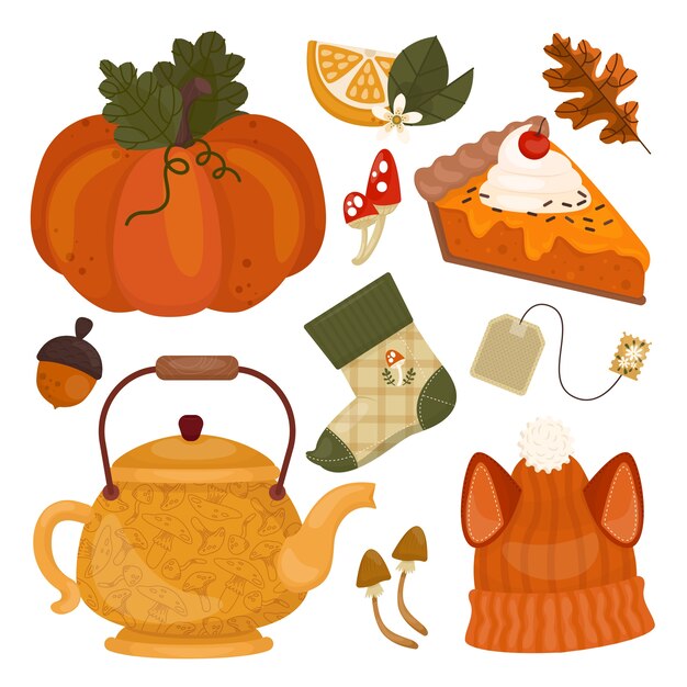 Colección de elementos planos para celebración de otoño
