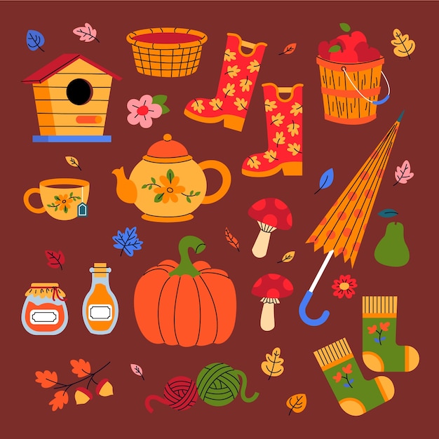 Vector gratuito colección de elementos planos para celebración de otoño