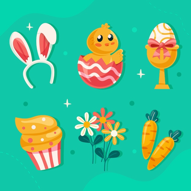 Vector gratuito colección de elementos planos para la celebración de pascua