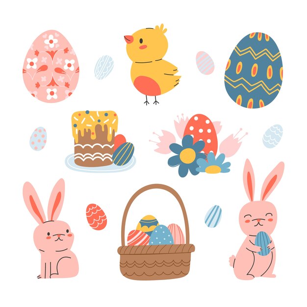 Colección de elementos planos para la celebración de pascua