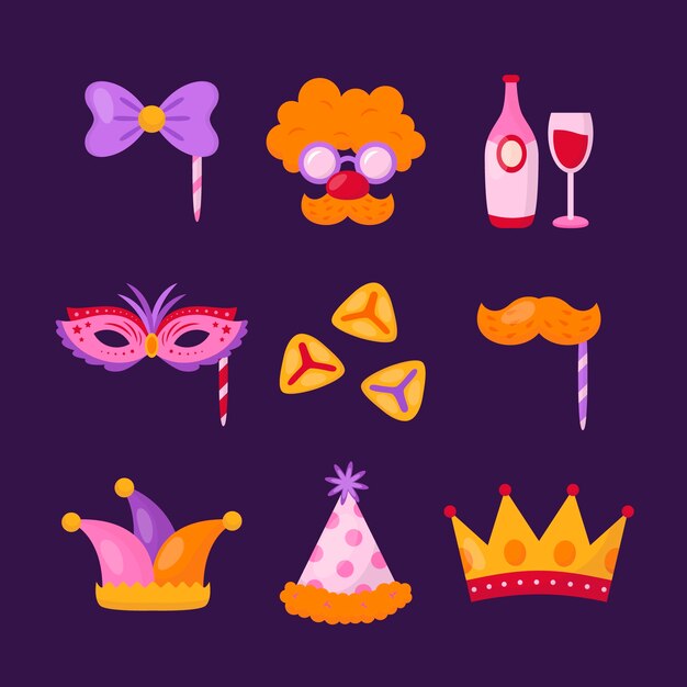 Colección de elementos planos para la celebración de purim