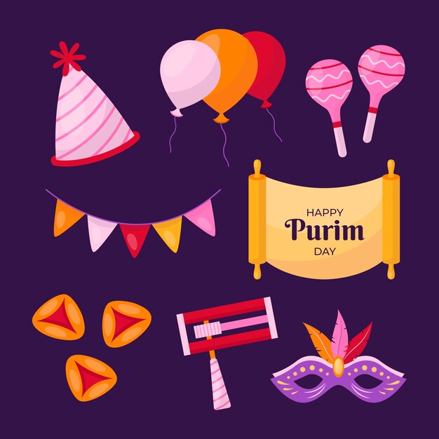 Colección de elementos planos para la celebración de purim