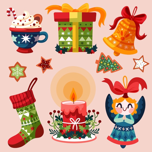 Vector gratuito colección de elementos planos para la celebración de la temporada de navidad