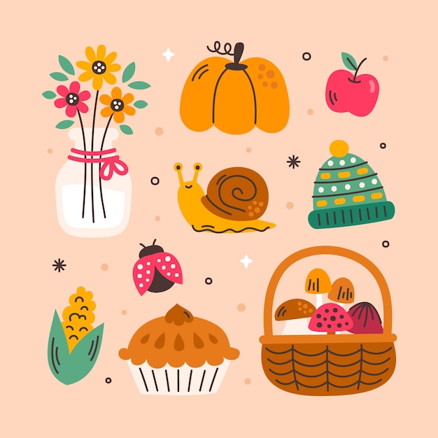 Colección de elementos planos para la celebración de la temporada de otoño