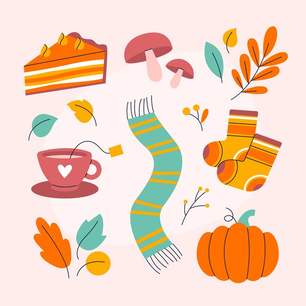 Colección de elementos planos para la celebración de la temporada de otoño