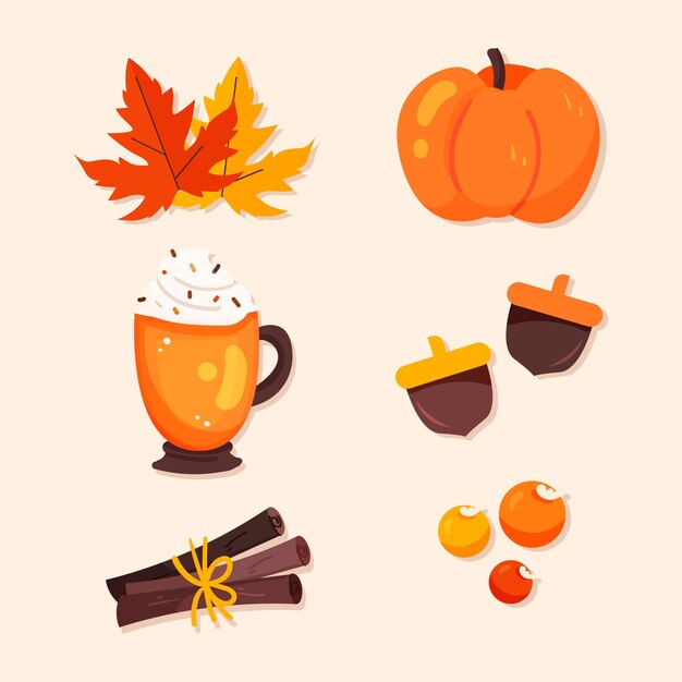 Colección de elementos planos para la celebración de la temporada de otoño