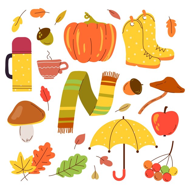 Colección de elementos planos para la celebración de la temporada de otoño