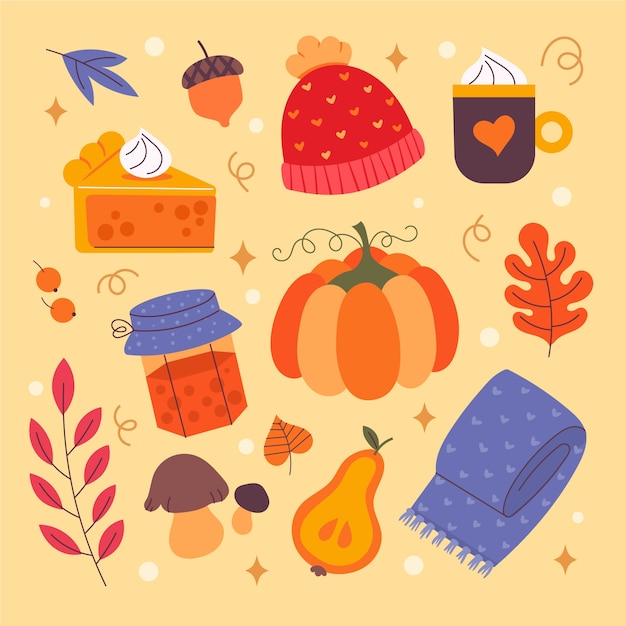 Colección de elementos planos para la celebración de la temporada de otoño