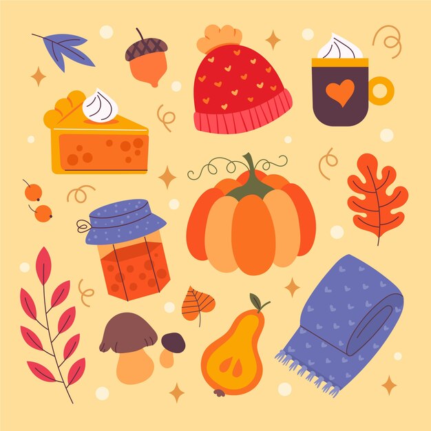 Colección de elementos planos para la celebración de la temporada de otoño