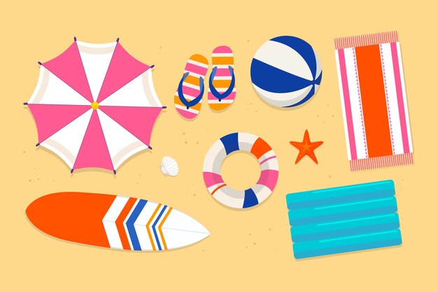 Colección de elementos planos para la celebración de la temporada de verano
